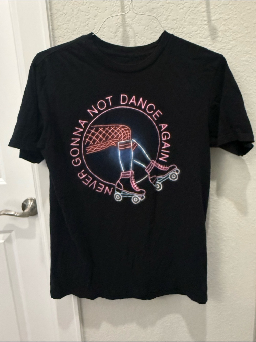 Official P!NK Black Tee with Neon Pink & Blue Roller Skate Graphic